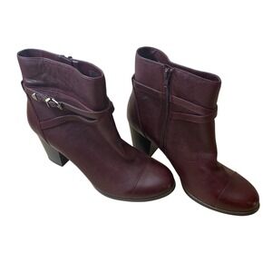 Gianni Bernini Women Burgundy Leather Ankle Boots‎ Heel Buckle Zip NWOT SZ 11
